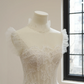 White lace fitted waist long ball gown/bridal dress R8544
