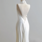 White halter-neck, fitted waist, backless, sexy bodycon long ball gown R8188