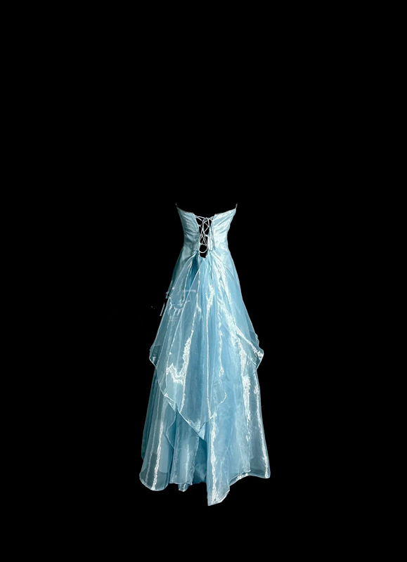 Light blue strapless fitted waist elegant ball gown R6633