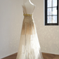 Gold V-neck fitted sequined long ball gown, perfect for a sexy bridal gown R8484