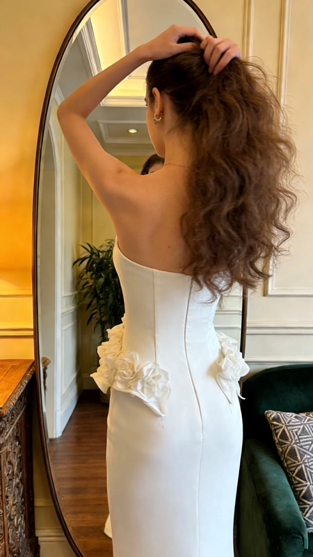 White strapless fitted long ball gown R8700