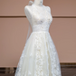 Off-white halter neck fitted waist long lace ball gown, elegant wedding dress R8331