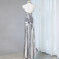 Silver halter-neck, fitted long ball gown/bridal dress R9029