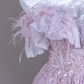 Light purple off-shoulder sequined long ball gown R8273