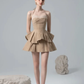 Light brown halter neck suspenders waist slim fit A-line short skirt homecoming dress R4818