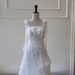 White suspenders with laces, slim waist and flower bud skirt, elegant short skirt for homecoming dress R5022