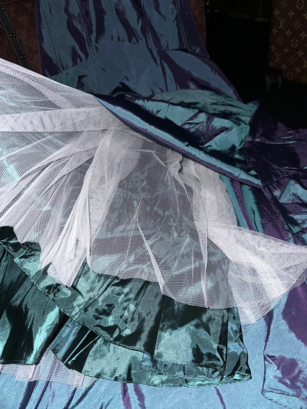 Gray-blue strapless fitted long ball gown R7031