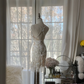 Apricot white halter-neck fitted bodycon short ball gown R7708
