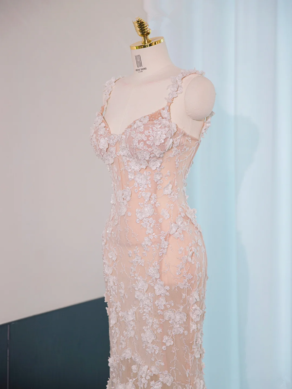 Light pink halter-neck fitted bodycon long ball gown, bridal dress R8999