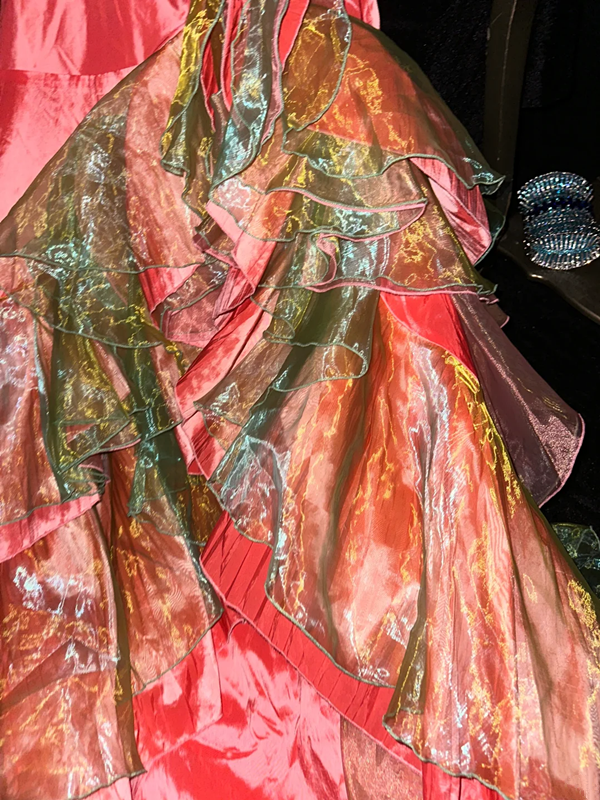 Pink strapless, fitted waist, flared skirt, fairy-like long ball gown R6952