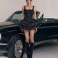 Black suspender waist slim lace cake skirt short skirt homecoming dress R4776