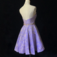 Purple pleated design strapless waist satin A-line skirt homecoming dress R4981