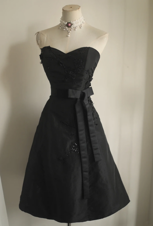 Black strapless fitted midi ball gown R6792