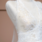 Off-white halter neck fitted waist long lace ball gown, elegant wedding dress R8331