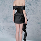 Black one-shoulder fishbone lace slim satin sexy short skirt homecoming dress R4451