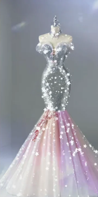 Silver strapless fitted waist sequined pink long ball gown R6473