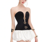 Black tube top slim fit white bud skirt short skirt homecoming dress R4371