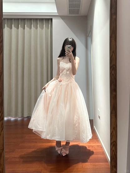 Light pink strapless fitted long ball gown, bridal dress R8849
