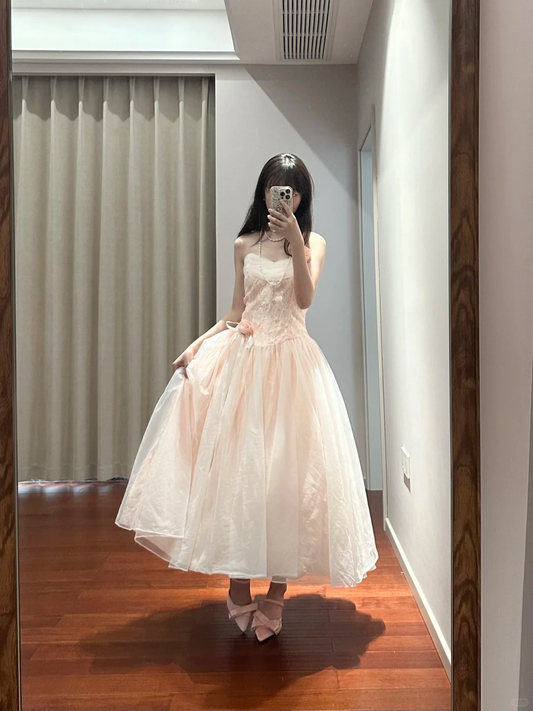 Light pink strapless fitted long ball gown, bridal dress R8849