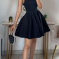 Navy blue sleeveless waisted A-line short skirt homecoming dress R5522