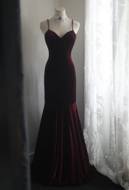 Dark red halter-neck, fitted, bodycon mermaid long ball gown, bridal dress R6831