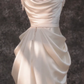 White suspender satin waist slim pleated hip maxi bridal dress R5796
