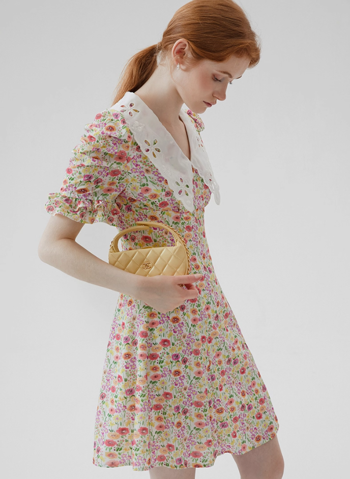 French skirt doll collar mini skirt floral skirt sweet short dress female new style R3559