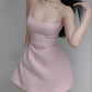 Pink suspenders waist slimming A-line short skirt homecoming dress R3164