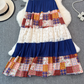 2025 dress dopamine vintage floral plaid art splicing temperament holiday suspender long skirt R0371