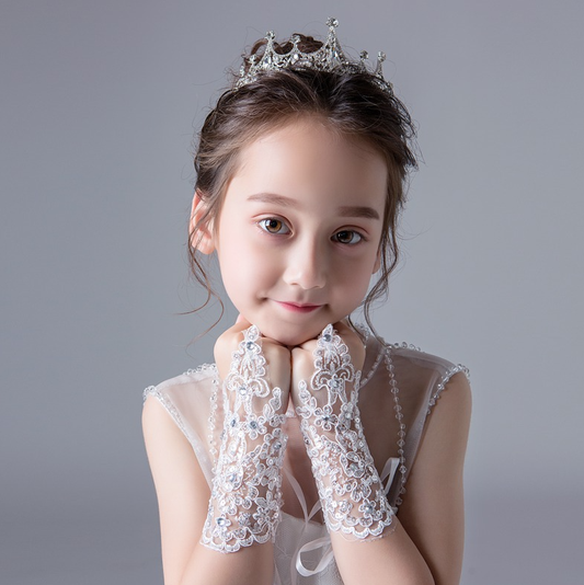 Lace diamond children's wedding dress flower girl dress girl performance dance gloves decoration     S6231