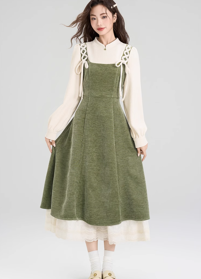 French retro corduroy dress new style niche design skirt waist long skirt R2383