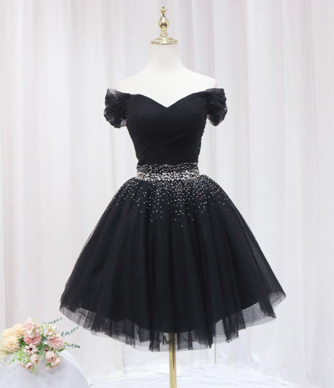 Elegant Black Homecoming Dress , Sequins Sparkly Corset Mini Evening Dress RS1455