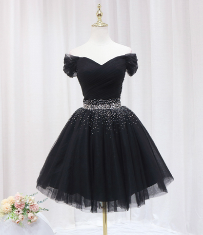 Elegant Black Homecoming Dress , Sequins Sparkly Corset Mini Evening Dress RS1455