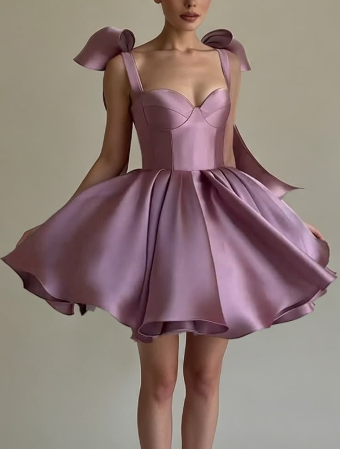 Dreamy Silky Satin Women's Homecoming Dress Dusty Pink Corset Short Prom Dress Party Dress RS2734