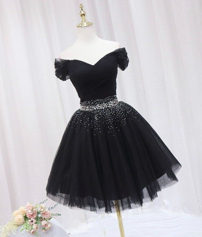 Elegant Black Homecoming Dress , Sequins Sparkly Corset Mini Evening Dress RS1455