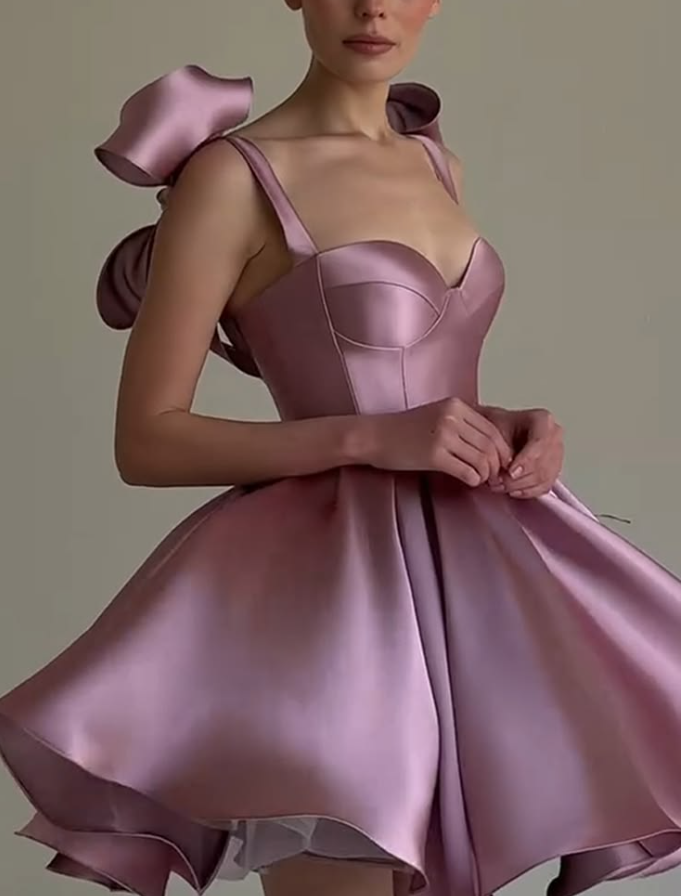 Dreamy Silky Satin Women's Homecoming Dress Dusty Pink Corset Short Prom Dress Party Dress RS2734