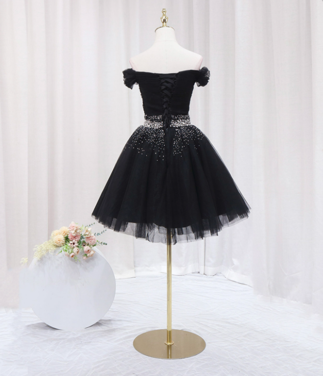 Elegant Black Homecoming Dress , Sequins Sparkly Corset Mini Evening Dress RS1455