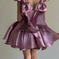 Dreamy Silky Satin Women's Homecoming Dress Dusty Pink Corset Short Prom Dress Party Dress RS2734