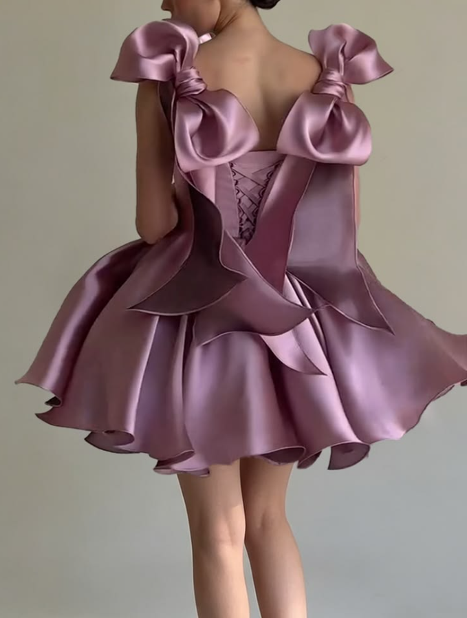 Dreamy Silky Satin Women's Homecoming Dress Dusty Pink Corset Short Prom Dress Party Dress RS2734