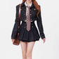 Sweet and spicy college style denim jacket shirt 2025 large size high waist pleated skirt suit R1132
