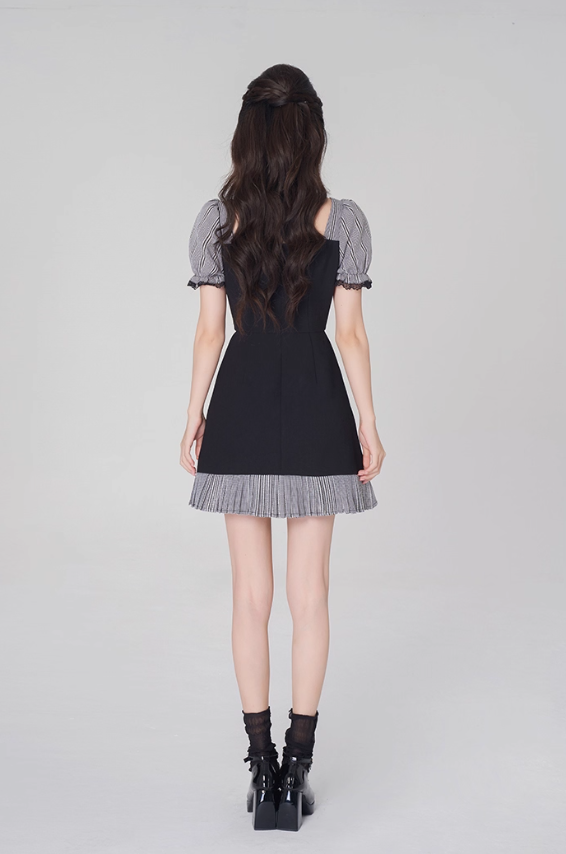 Women's summer square neck high waist straight skirt summer fungus plaid short skirt R4500