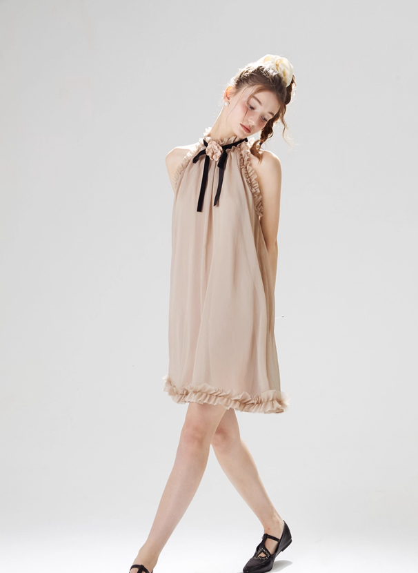 French halter neck vest dress petite sleeveless short skirt suspender skirt dress female summer R3527