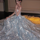 French Chic Pale Blue Sequin A-Line Strapless Corset Maxi Prom Dress Evening Dress RS411