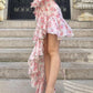 Pink floral tube top waist irregular skirt short skirt homecoming dress R3125
