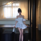 Satin puffy skirt French temperament pure desire style dress retro one shoulder white strapless short skirt homecoming dress R2999
