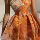 Orange satin tube top design neckline slim waist long dress homecoming dress R3724