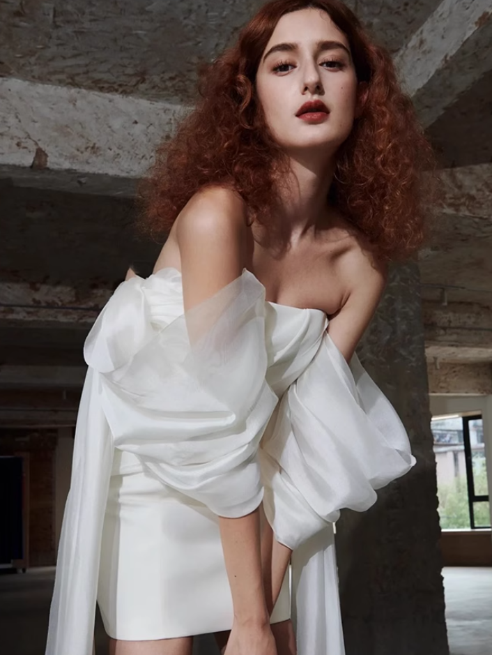 French white simple temperament banquet party short dress skirt homecoming dress R2975