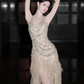 French Chic Champagne Glitter Mermaid Halter Asymmetrical Hem Bodycon Maxi Prom Dress Evening Dress RS414