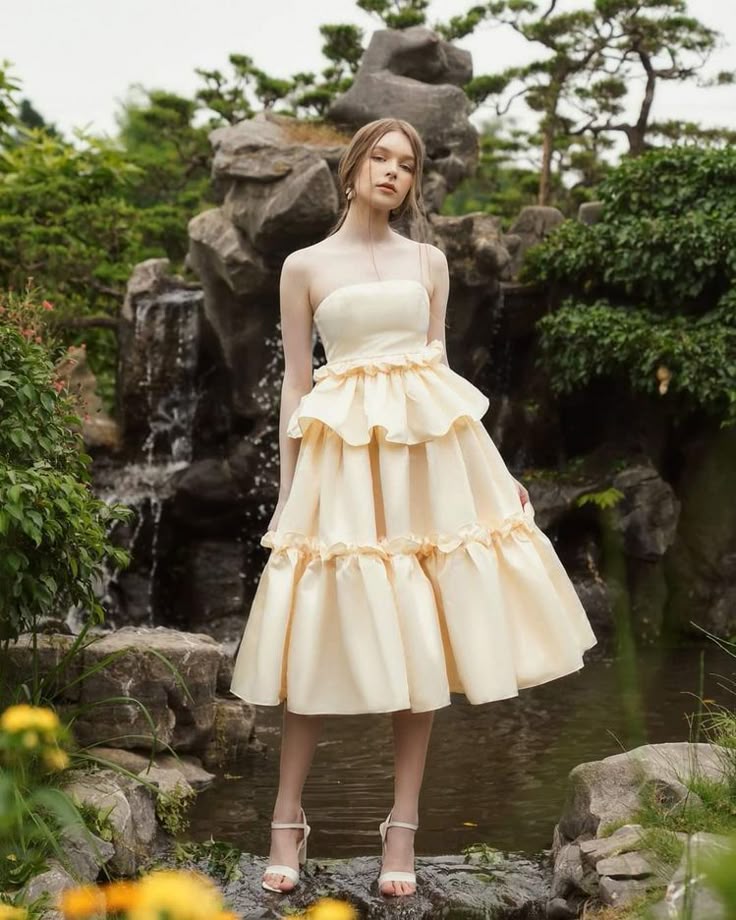 Apricot tube top waist sexy cake skirt long dress homecoming dress R3481