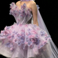 Dreamy Purple Floral A-Line Sweetheart Applique Corset Mini Evening Dress Homecoming Dress RS391